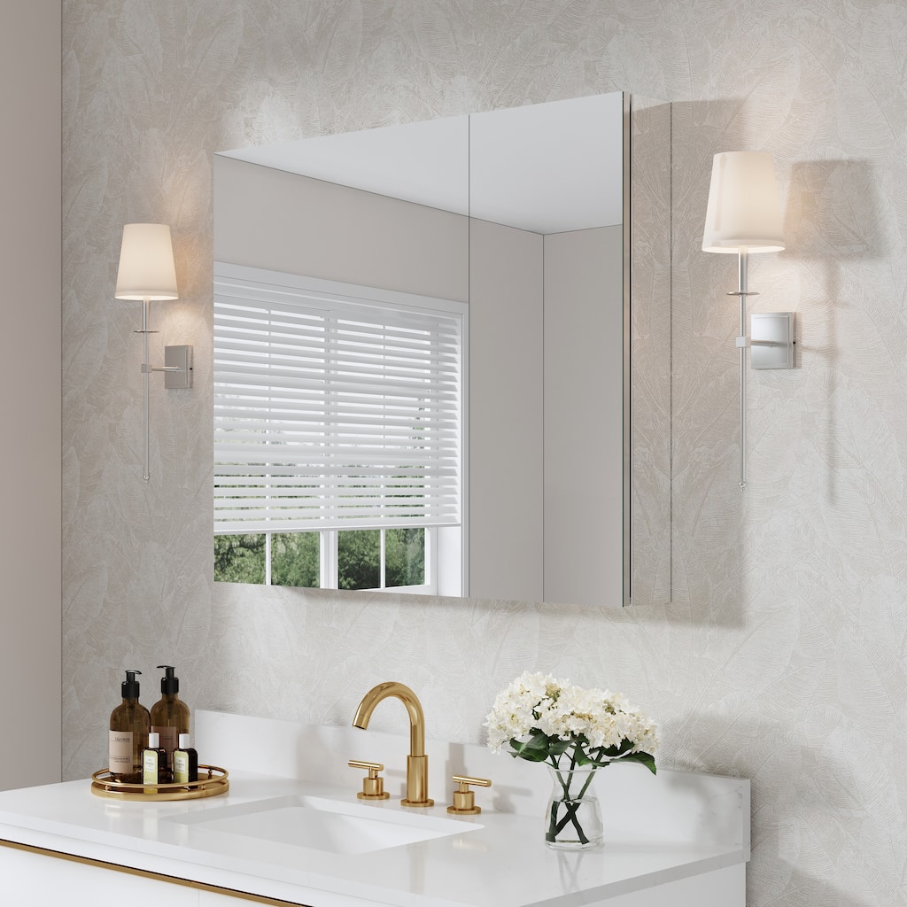 36"W X 30'H Recessed or Surface Wall Mount Bathroom Medicine Cabinet With Adjustable Glass Shelves