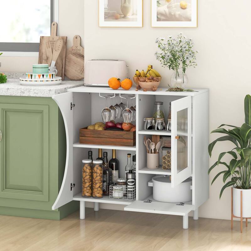 Costway Kitchen Sideboard Wooden Buffet Cabinet with Glass Holder & - See Details