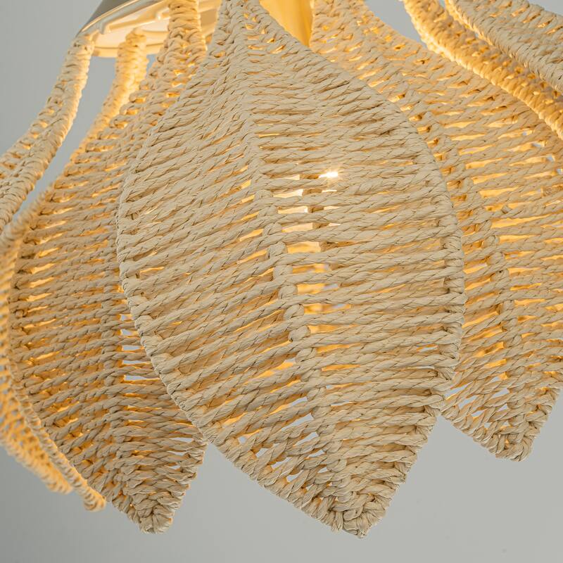 Yume 1-Light Rattan Lotus Pendant, Coastal Boho - Handwoven - 20" Wide