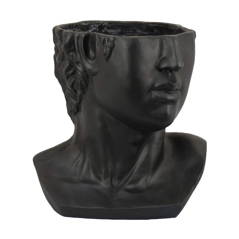 Kylz Decor Head Garden Planter, 23 Inch, Wide Open Top, Black Resin