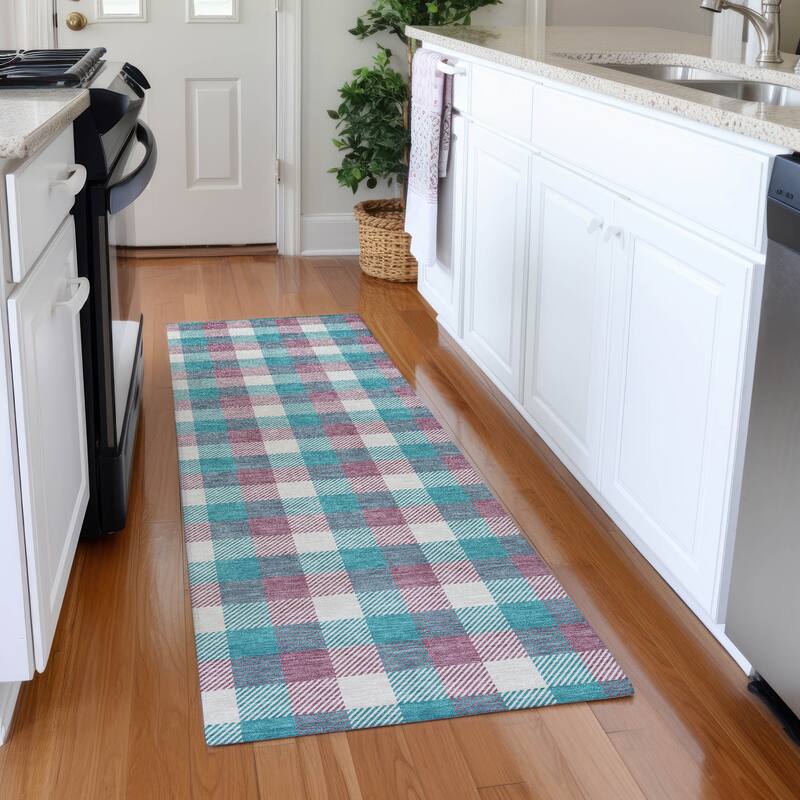 Premium Washable Super Soft Plaid Mayfield Rug - Teal - 2'3" x 7'6"