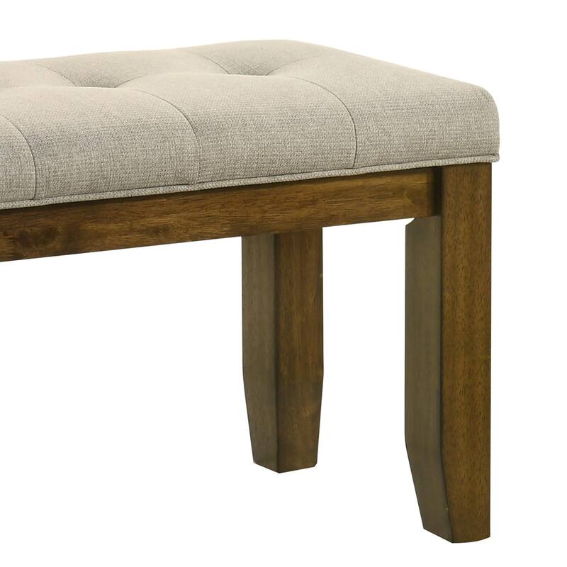 Liyo Dining Bench, Tufted Beige Upholstery Seat, Brown Wood, 48 Inch