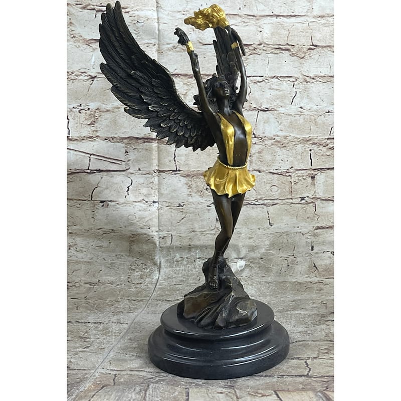 Angel Goddess Holding Victory Torch Hot Cast Bronze Sculpture Statue Art Deco By Moreau