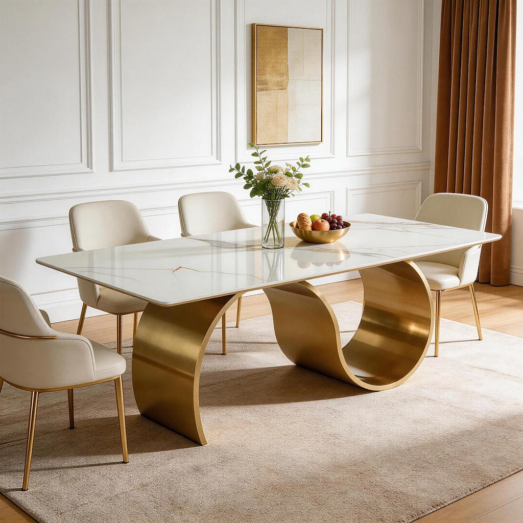 78.7" Sintered Stone Kitchen Dining Table for 8, Stainless Steel Base