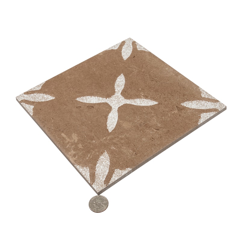 Palmera 9x9 Terracotta Brown Porcelain Floral Square Wall and Floor Tile (6.96 sq ft/case) - 13 Pack