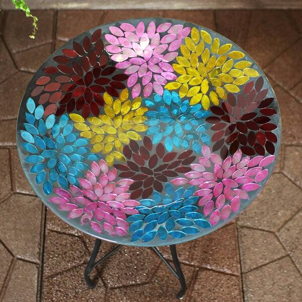 Shop Sunnydaze Bird Bath Bowl And Stand With Mosaic Petals Glass Tile 14 Diameter Overstock 29071739