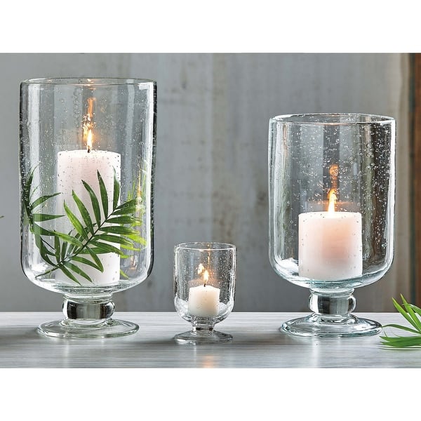 Clear Bubble Glass Hurricane Candle Holder Large, 6.25L x 6.25W x 11.75H inches. On Sale Bed