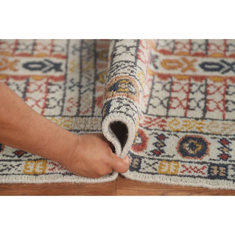 Geometric Khotan Oriental Runner Rug Hand-Knotted Wool Carpet - 2'6" x 8'0"