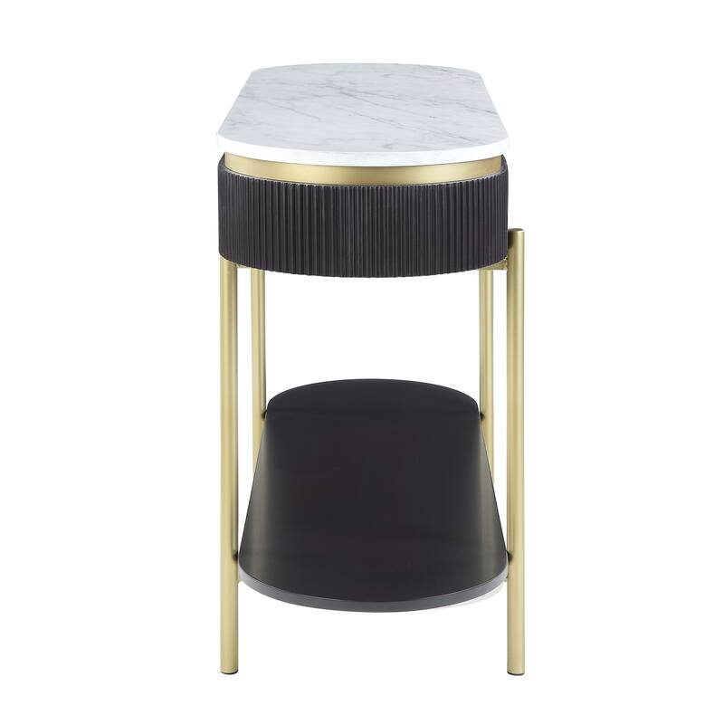 Reed Mid-Century Modern White Faux Marble 3-Piece Accent Table Set with Drawer by Furniture of America