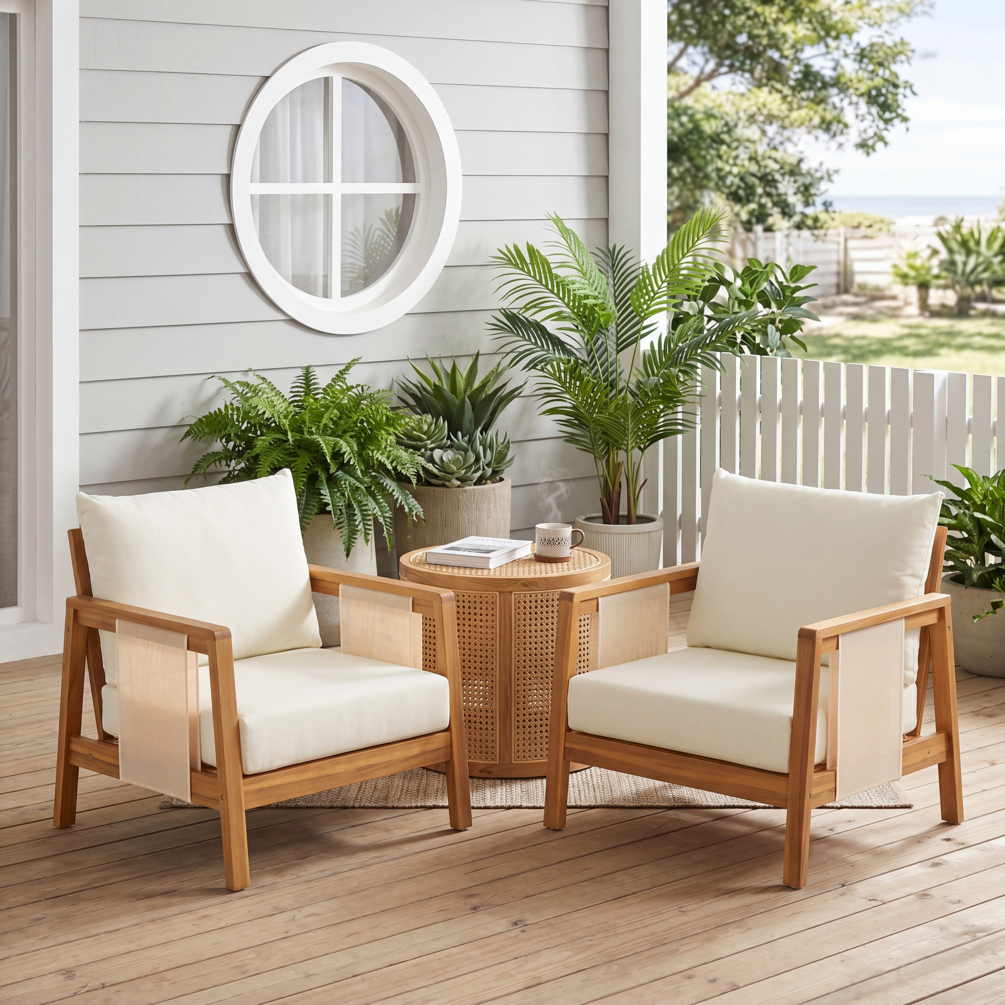 Christopher Knight Home - Outdoor Acacia Wood Club Chair with Water-Resistant Cushions and Textilene Accents