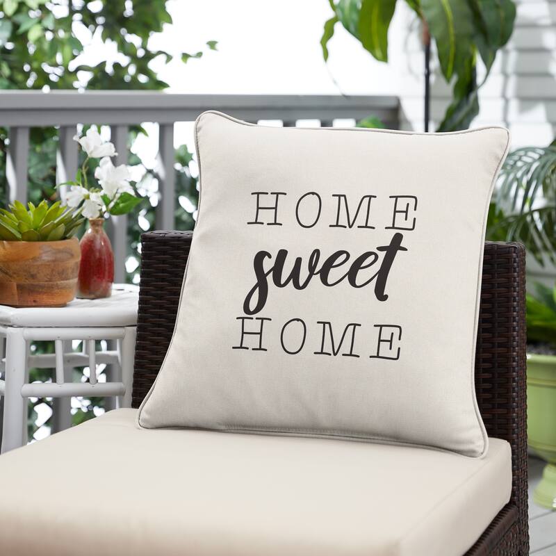 Sunbrella Indoor/Outdoor Single Embroidered Pillow - "Home Sweet Home" - 18 in L x 18 in W