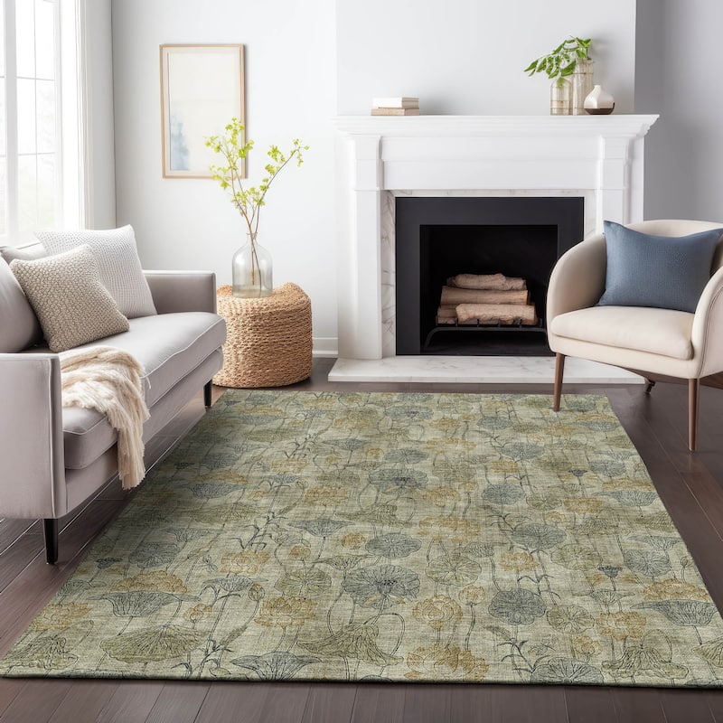 Machine Washable Indoor/Outdoor Modern Floral Chantille Rug