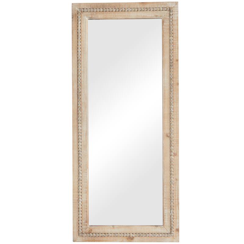 Contemporary Wood Distressed Wall Mirror with Beaded Detailing - Brown or White
