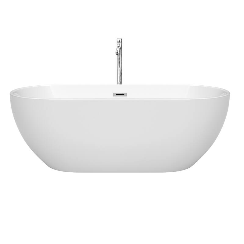 Wyndham Collection Brooklyn 67-Inch White Freestanding Tub w/ Faucet