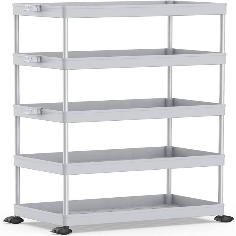 5 Tier Storage Cart Organizer Rolling Utility Cart - 8.66"D x 15.75"W x 44.33"H