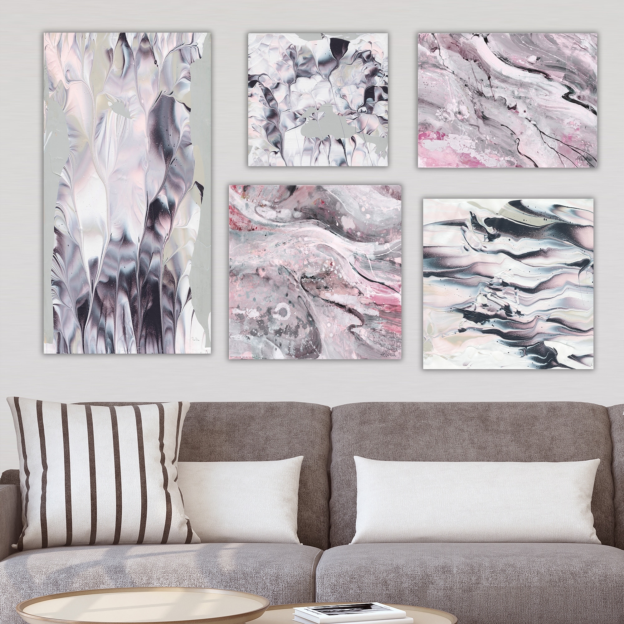 Shop Designart Pink Black Collection Abstract Wall Art Set Of