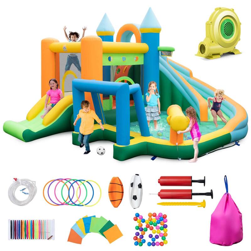 Inflatable Water Slide Kids Pool Park Climbing Wall - with 735W Blower