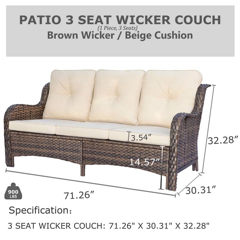 High Back Deep Seating Wicker Curved Outdoor Patio Sofa with Cushions