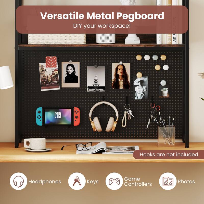 Gymax 2-Tier Countertop Desktop Bookshelf w/ Metal Pegboard 2