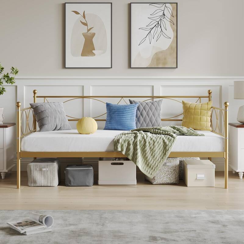 Twin daybed with Trundle,Metal Twin Daybed,Day Bed Sofa Bed Frame with Steel Slat Support,Multifunctional Daybed Frame
