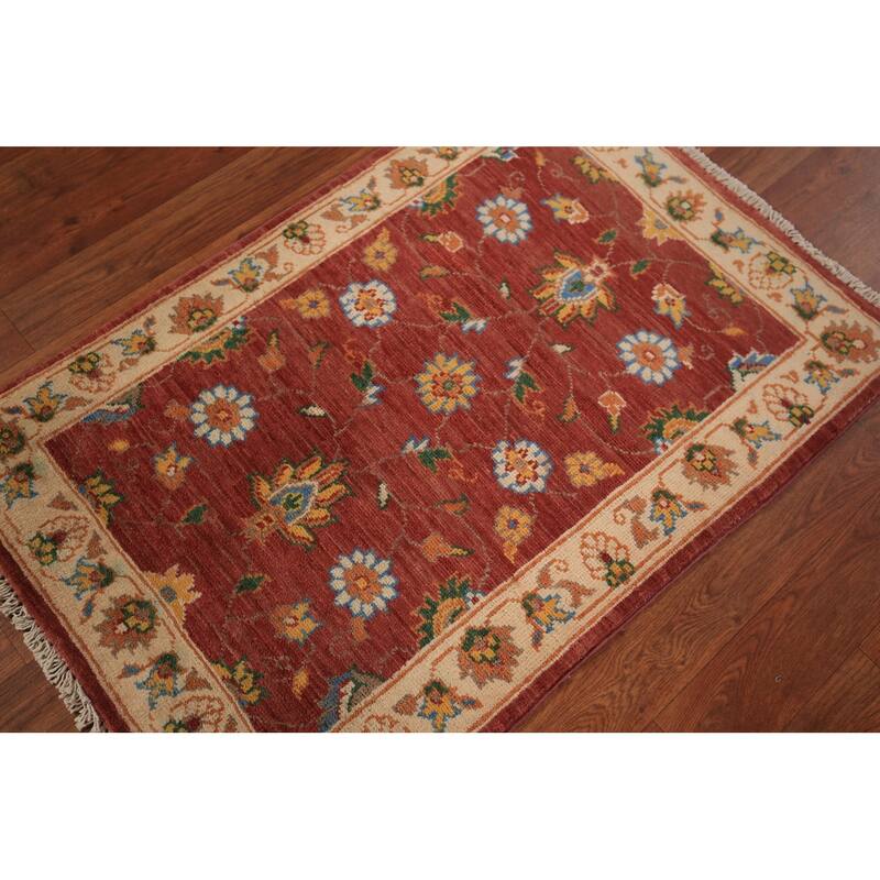 Floral Kazak Oriental Foyer Rug Hand-Knotted Orange Wool Carpet - 2'0" x 3'0"