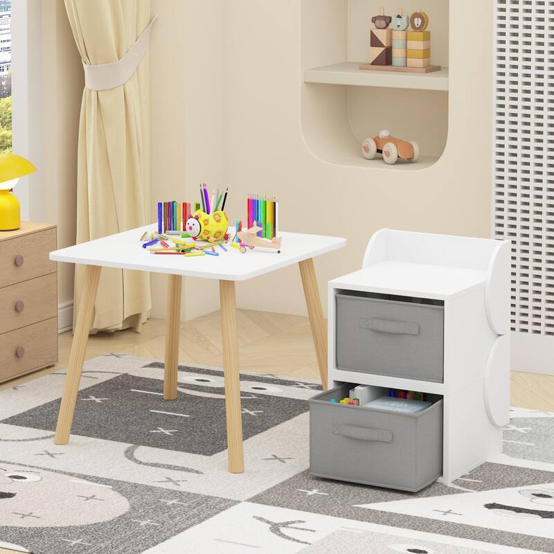 Kids Table and 2 Chair Set with Storage Bins, 3-Piece Toddler Activity Play Table for Arts & Crafts, Reading, Drawing