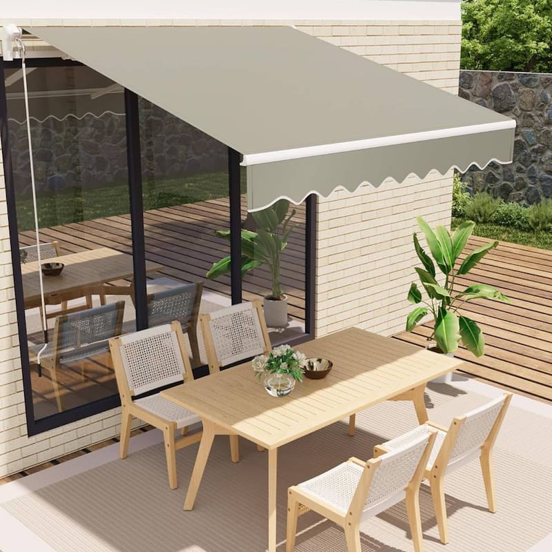 10'x8' Retractable Waterproof Patio Awning, Sun Shade Awning with Manual Crank Handle - N/A - Grey