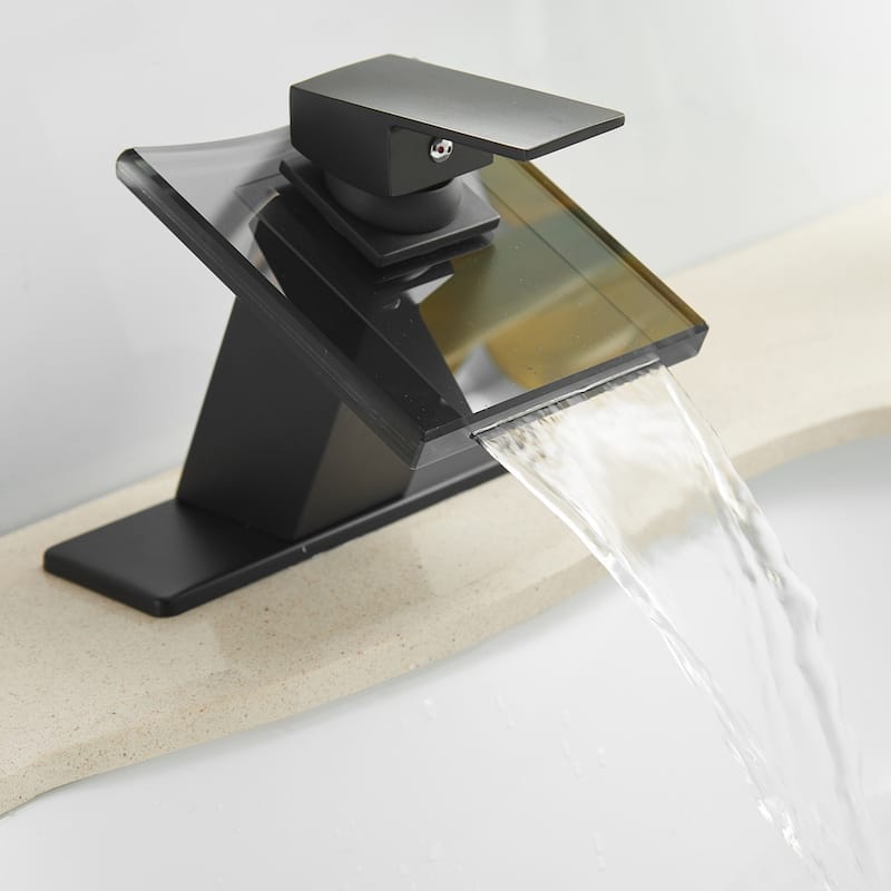 Single Handle Deck Mounted Waterfall Sink Faucet - With Pop-up Drain - Black
