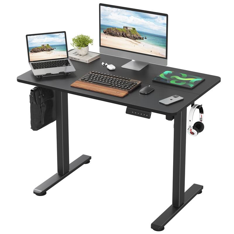 Electric Standing Desk Adjustable Height Sit Stand Home Office Desk with Splice Board - Black