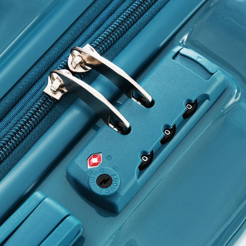 3-Piece, 20-Inch Modern Hard Shell Luggage with USB Port and Spinner Wheels, for Boarding Travel, Blue