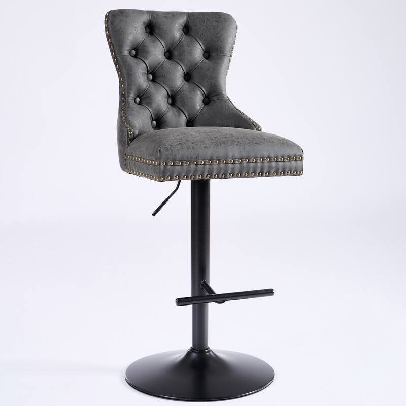 Aged and Retro PU Swivel Barstools Adjusatble Seat Height from 25-33 Inch,Bar Stools with Backs Comfortable Tufted(Set of 2)
