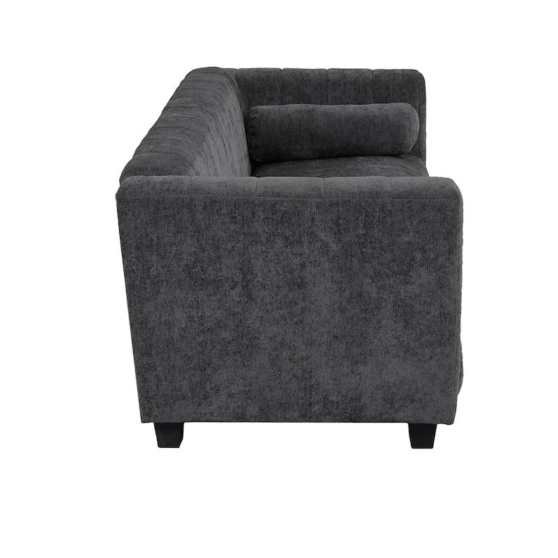 78.7" Chenille Upholstered 3-seater Sofa with Plastic Legs and 2 Pillows for Living Room