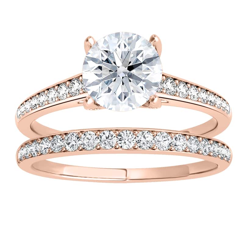 Auriya 14k Gold Round Lab Grown Diamond Graduated Shank Bridal Set Ring 1.00 to 4.00 ct. tw. (F-G, VS) - 2.50 ct. tw. - 6.5 - Rose