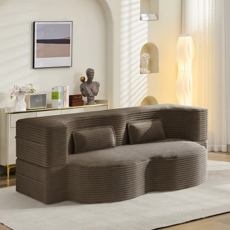 Modern 78.7" Floor Sofa With 2 Pillows For Small Pace Living Room, Convertible Sleeper Sofa Bed