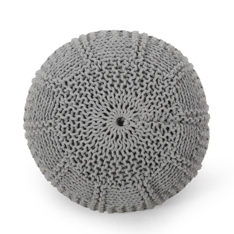 Hortense Indoor Cotton Knitted Round Pouf by Christopher Knight Home