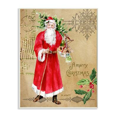 Stupell Vintage Santa Claus Vintage Christmas Postal Design Wood Wall Art