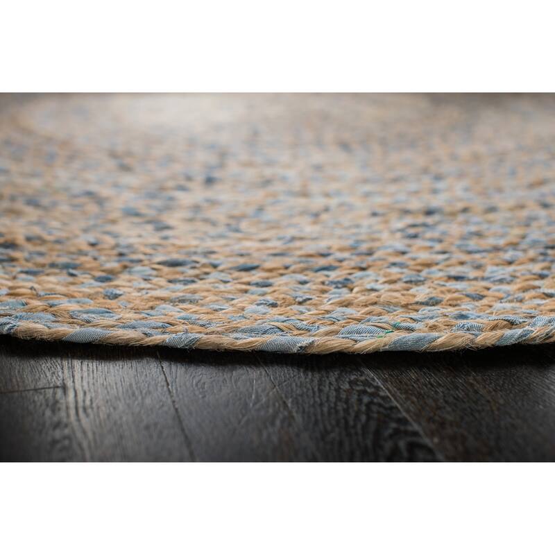 Jani Keira Denim and Jute Hand-Loomed Rug - Kerala Round 8-Feet Area Rug, Durable Denim Jute Carpet
