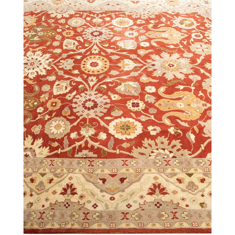 Overton Handknotted Wool Traditional Oriental Orange Square Area Rug - 6' x 9'