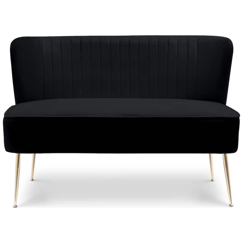 Farrah Upholstered Velvet Polyester 46" Wide Loveseat - Armless/ Scalloped Back