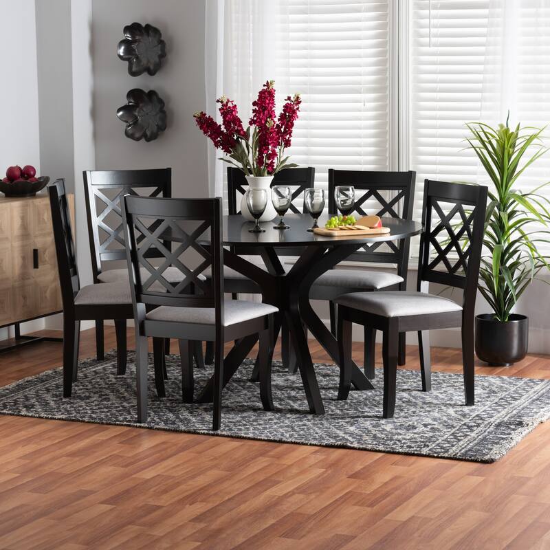 Jana Modern Grey Fabric and Espresso Brown Finished Wood 7-Piece Dining Set