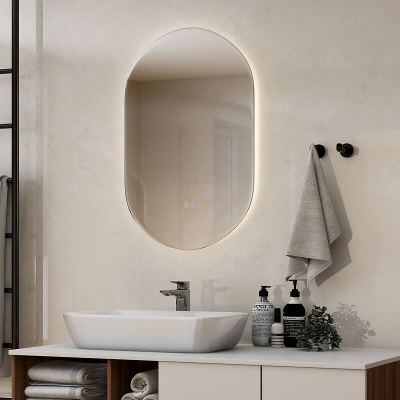 Costway 32'' x 20'' Oval Bathroom Wall Mirror Mounted Makeup Mirror - 1 PC