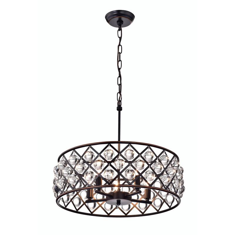 Oil Rubbed Bronze 5-Light Drum Chandelier with Crystal Spheres - Oil Rubbed Bronze