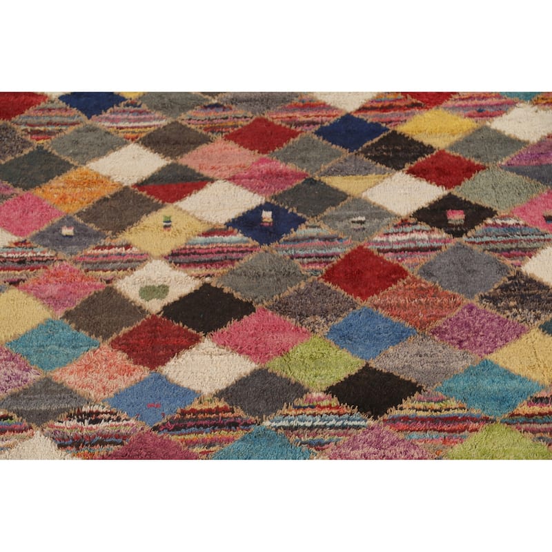 Checkered Geometric Moroccan Oriental Area Rug Handmade Wool Carpet - 9'1" x 12'8"