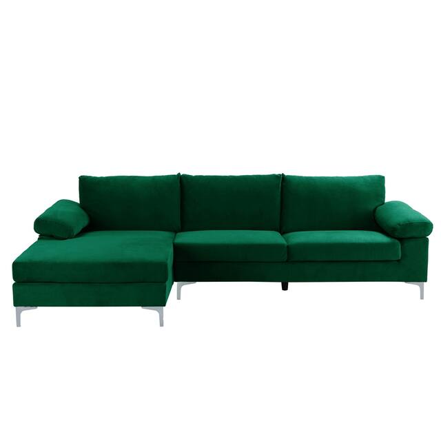 Velvet Upholstered L-Shape Sectional Sofa - Green