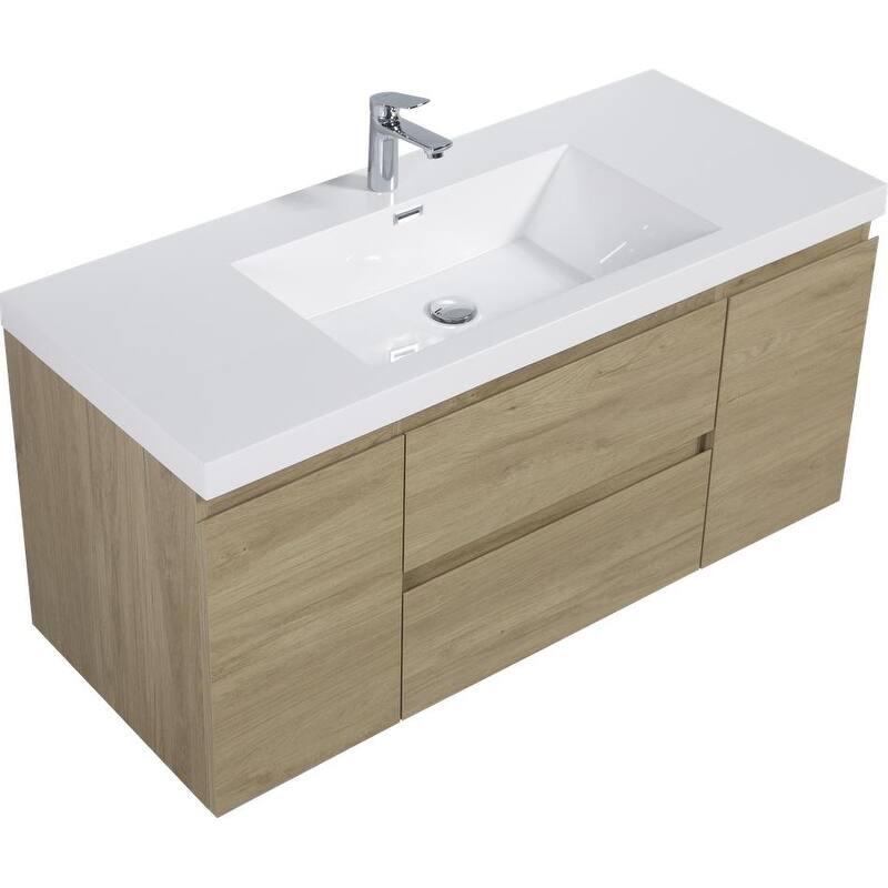 ABRUZZO 48" Floating Bathroom Vanity with Integrated Resin Top Basin 2 Cabinets 2 Soft Close Drawers Full Assembly