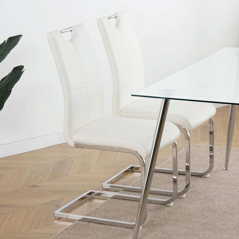 Modern Dining Chair Set - Faux Leather Padded Seats, Gold/Silver Metal Legs