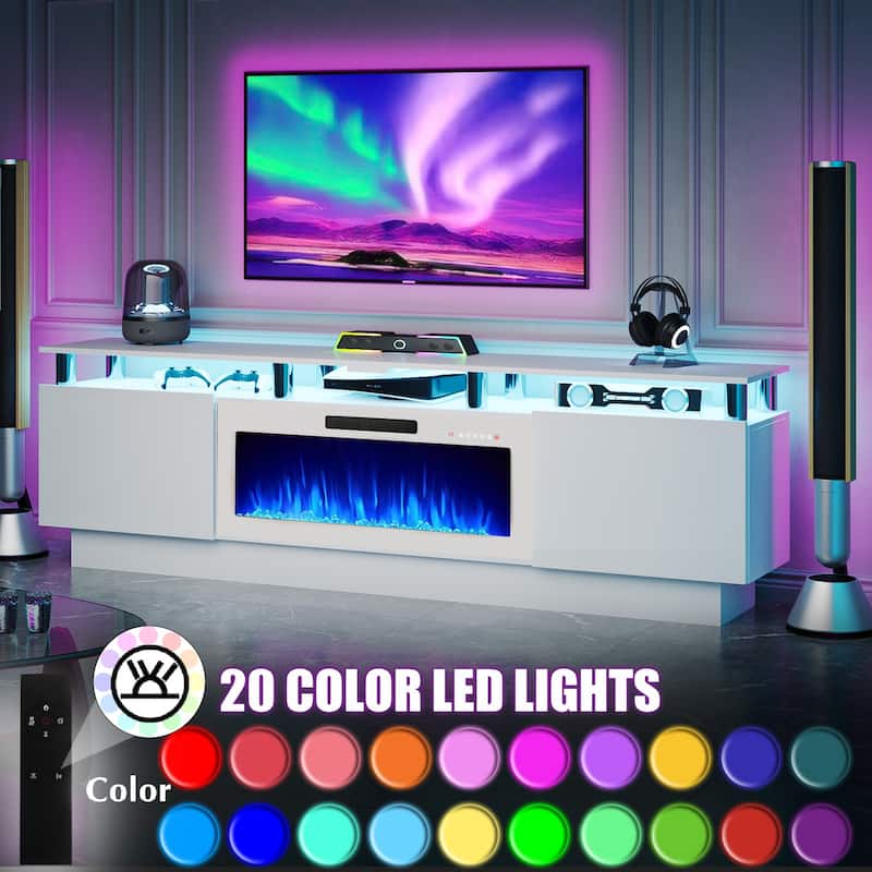 BOSSIN 80" TV Stand Entertainment Center with 36" Electric Fireplace, for TVs up to 90", High Gloss Cabinet with LED Light