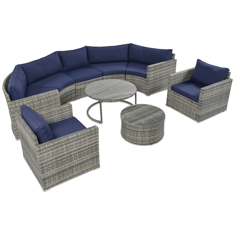 9-Pieces Outdoor Half-moon Patio Sofa Set