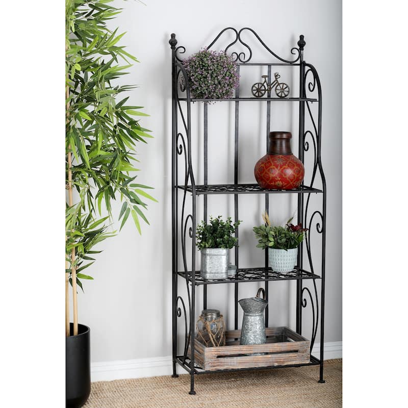 Metal Scroll Indoor Outdoor Tall Folding 4 Shelf Bakers Rack - Black - Roche River Decor