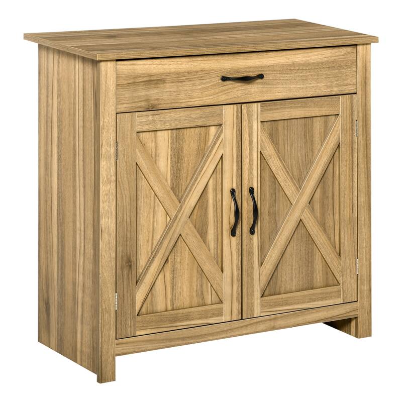 Farmhouse Sideboard Buffet Cabinet, Barn Door Coffee Bar Cabinet with Drawer and Adjustable Shelf, Kitchen Cabinet